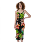 Black Tropical Giraffe Pattern Print Slim Fit Midi Cami Dress