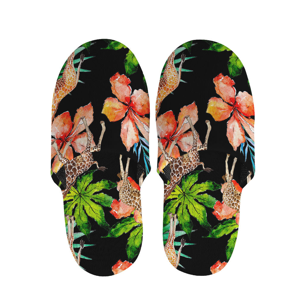 Black Tropical Giraffe Pattern Print Slippers