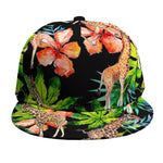 Black Tropical Giraffe Pattern Print Snapback Cap