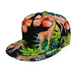 Black Tropical Giraffe Pattern Print Snapback Cap