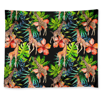 Black Tropical Giraffe Pattern Print Tapestry