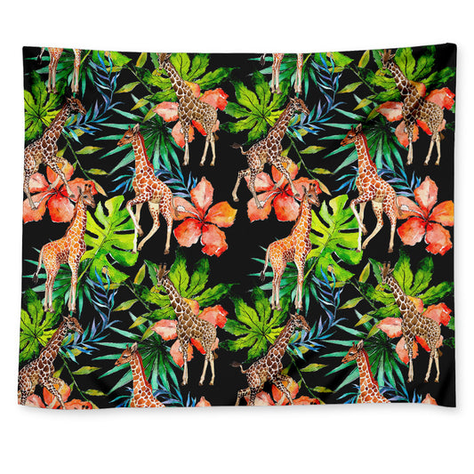 Black Tropical Giraffe Pattern Print Tapestry