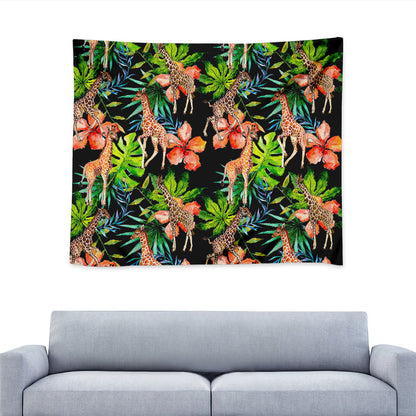 Black Tropical Giraffe Pattern Print Tapestry