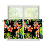 Black Tropical Giraffe Pattern Print Tier Curtains