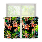 Black Tropical Giraffe Pattern Print Tier Curtains