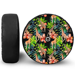 Black Tropical Giraffe Pattern Print Tire Cover With Camera Hole