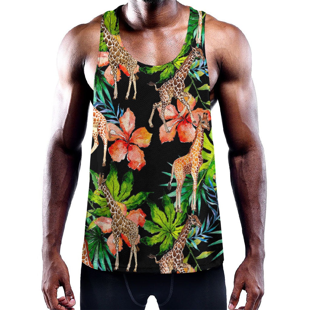 Black Tropical Giraffe Pattern Print Training Tank Top