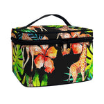 Black Tropical Giraffe Pattern Print Travel Makeup Bag