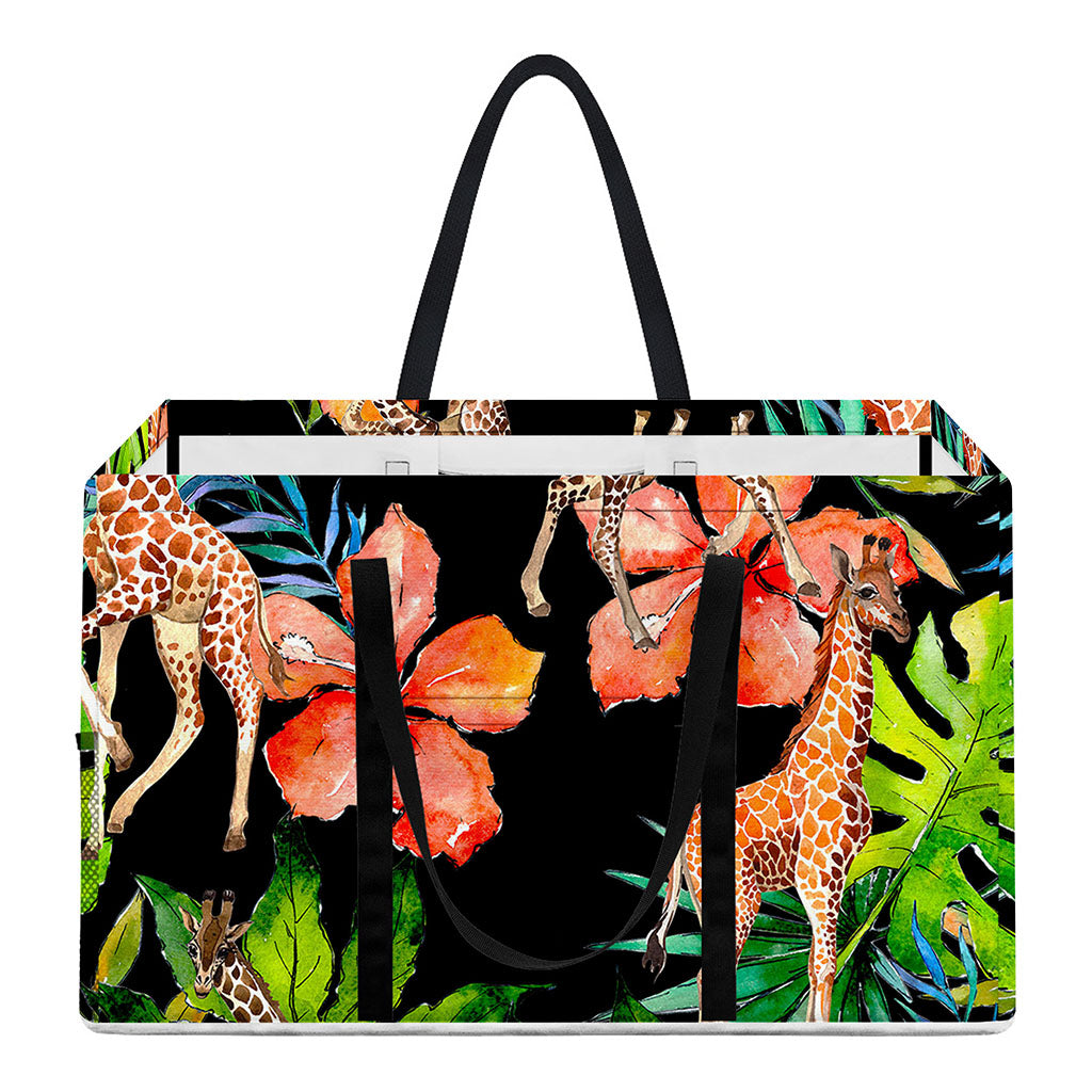 Black Tropical Giraffe Pattern Print Utility Tote Bag