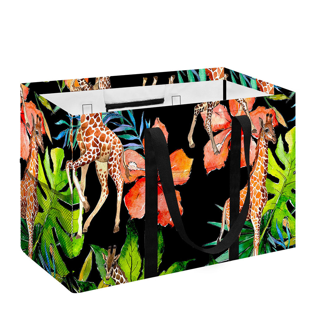 Black Tropical Giraffe Pattern Print Utility Tote Bag