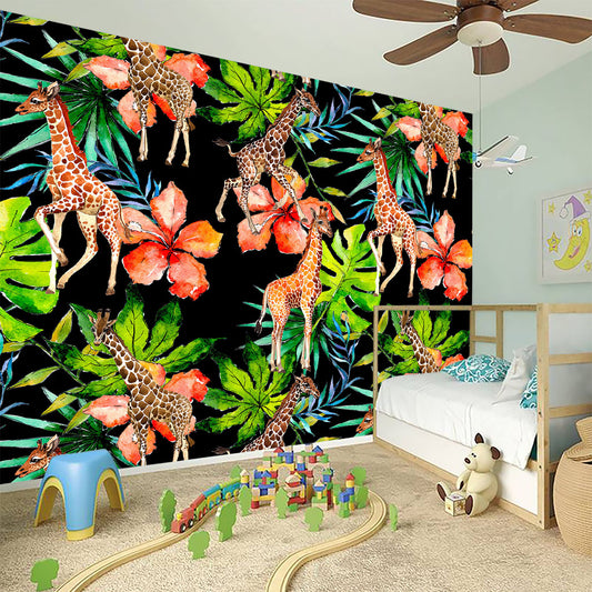 Black Tropical Giraffe Pattern Print Wall Sticker