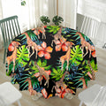 Black Tropical Giraffe Pattern Print Waterproof Round Tablecloth