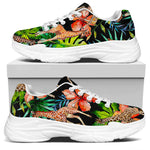 Black Tropical Giraffe Pattern Print White Chunky Shoes