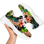 Black Tropical Giraffe Pattern Print White Chunky Shoes