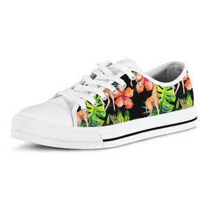 Black Tropical Giraffe Pattern Print White Low Top Sneakers