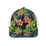 Black Tropical Giraffe Pattern Print White Mesh Trucker Cap