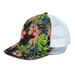 Black Tropical Giraffe Pattern Print White Mesh Trucker Cap