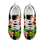 Black Tropical Giraffe Pattern Print White Running Shoes