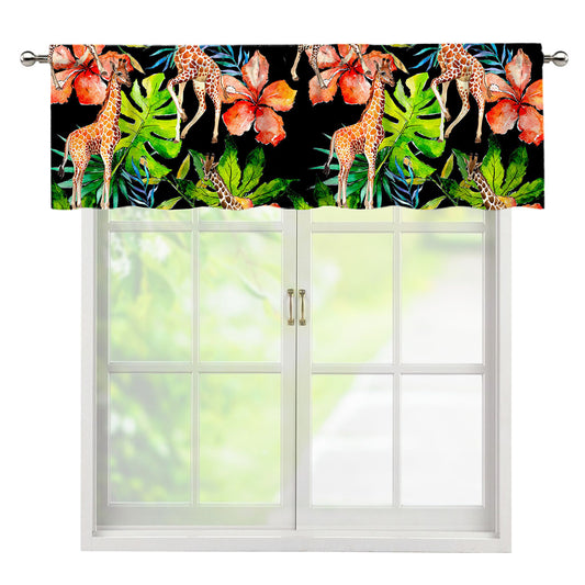 Black Tropical Giraffe Pattern Print Window Valance
