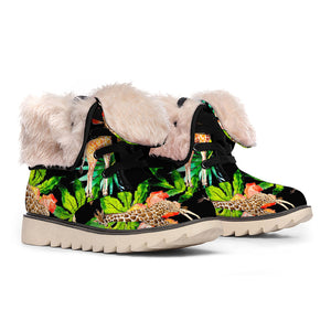 Black Tropical Giraffe Pattern Print Winter Boots