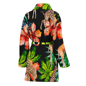 Black Tropical Giraffe Pattern Print Women's Bathrobe