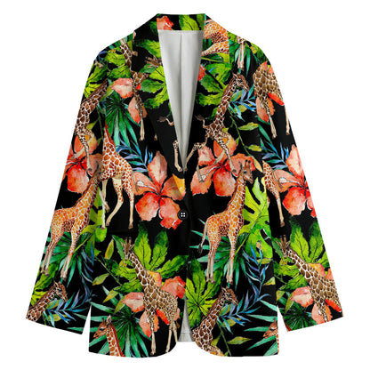 Black Tropical Giraffe Pattern Print Women's Blazer