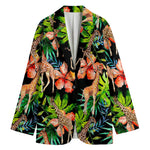 Black Tropical Giraffe Pattern Print Women's Cotton Blazer