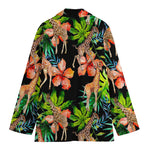 Black Tropical Giraffe Pattern Print Women's Cotton Blazer