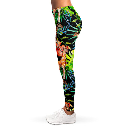 Black Tropical Giraffe Pattern Print Women's Leggings