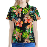 Black Tropical Giraffe Pattern Print Women's Polo Shirt
