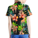 Black Tropical Giraffe Pattern Print Women's Polo Shirt