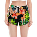 Black Tropical Giraffe Pattern Print Women's Split Running Shorts