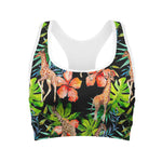 Black Tropical Giraffe Pattern Print Women's Sports Bra