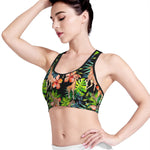 Black Tropical Giraffe Pattern Print Women's Sports Bra