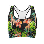 Black Tropical Giraffe Pattern Print Women's Sports Bra