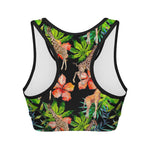 Black Tropical Giraffe Pattern Print Women's Sports Bra