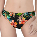 Black Tropical Giraffe Pattern Print Women's Thong