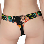 Black Tropical Giraffe Pattern Print Women's Thong