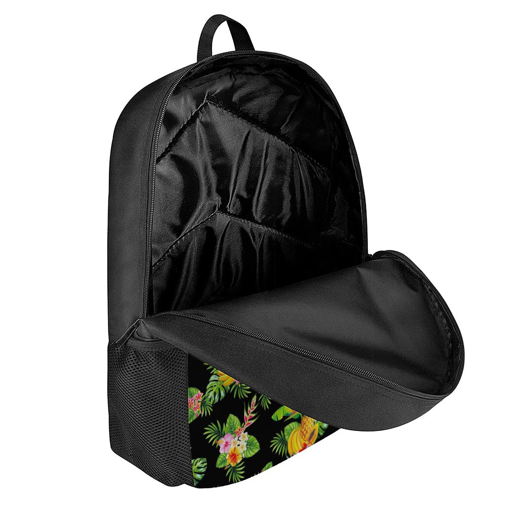 Black Tropical Hawaiian Pattern Print 17 Inch Backpack