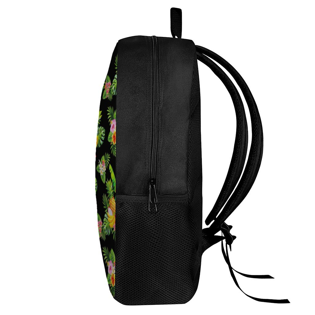 Black Tropical Hawaiian Pattern Print 17 Inch Backpack