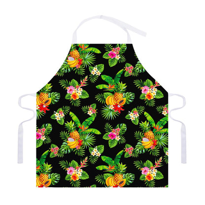 Black Tropical Hawaiian Pattern Print Adjustable Apron