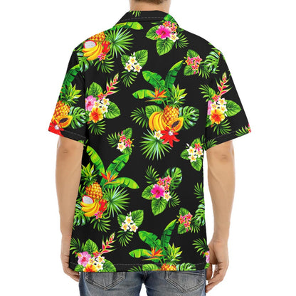 Black Tropical Hawaiian Pattern Print Aloha Shirt