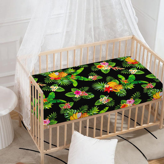 Black Tropical Hawaiian Pattern Print Baby Crib Sheet