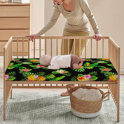 Black Tropical Hawaiian Pattern Print Baby Crib Sheet