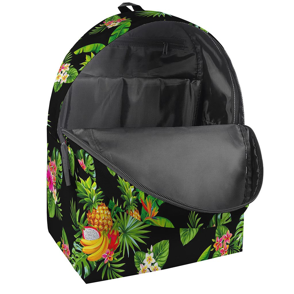 Black Tropical Hawaiian Pattern Print Backpack