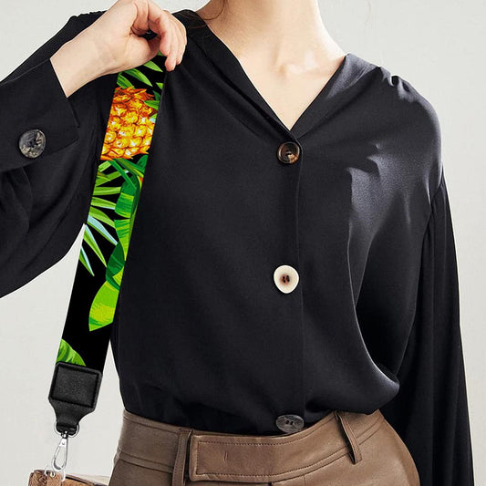 Black Tropical Hawaiian Pattern Print Bag Strap