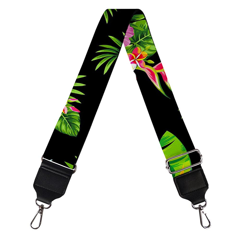 Black Tropical Hawaiian Pattern Print Bag Strap