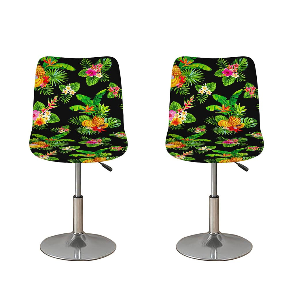 Black Tropical Hawaiian Pattern Print Bar Stool Covers