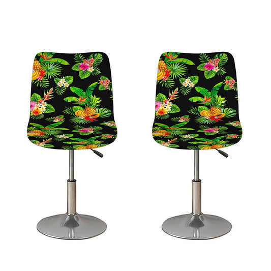Black Tropical Hawaiian Pattern Print Bar Stool Covers