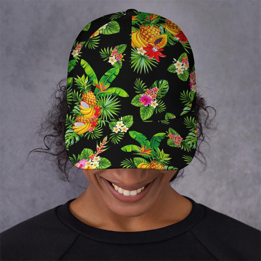 Black Tropical Hawaiian Pattern Print Baseball Cap